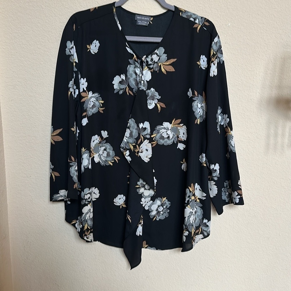 Van Heusen Blue Asymmetrical Tie Front Blouse